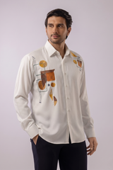 White Geometric Patchwork Appliqué Embroidered Shirt