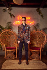 Brown Printed Blazer