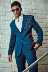 Patchwork Teal Blazer Set