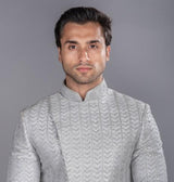 Uneven Cut Raw Silk Indowestern