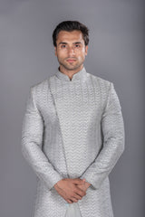 Uneven Cut Raw Silk Indowestern