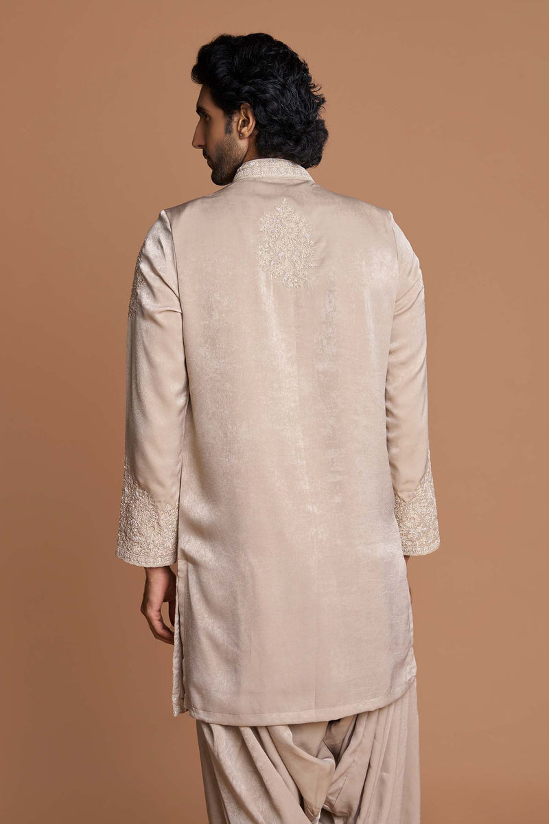 Beige Embroidered kurta with dhoti pant