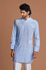 Diamond cut white work kurta set