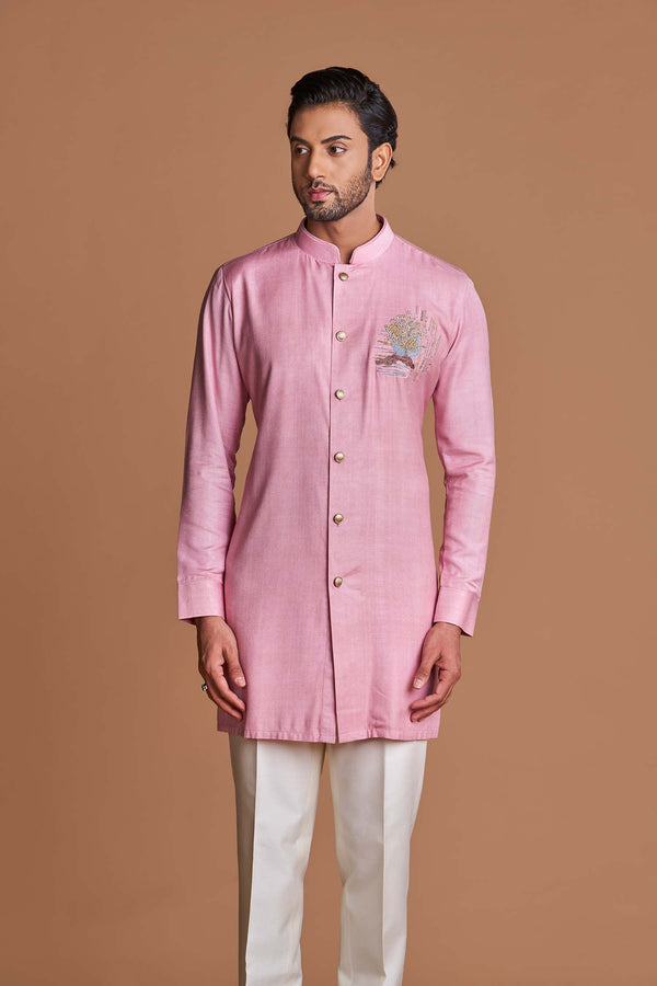 Motif pink kurta set