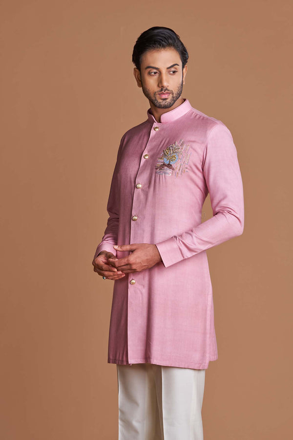 Motif pink kurta set