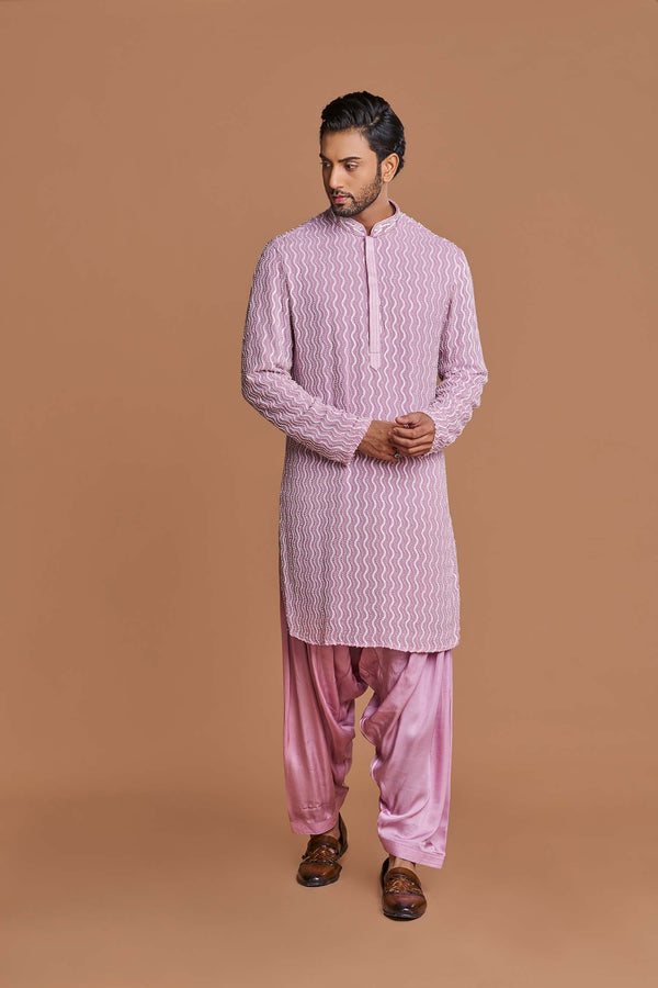 pink all-over worked kurta with dhoti pant