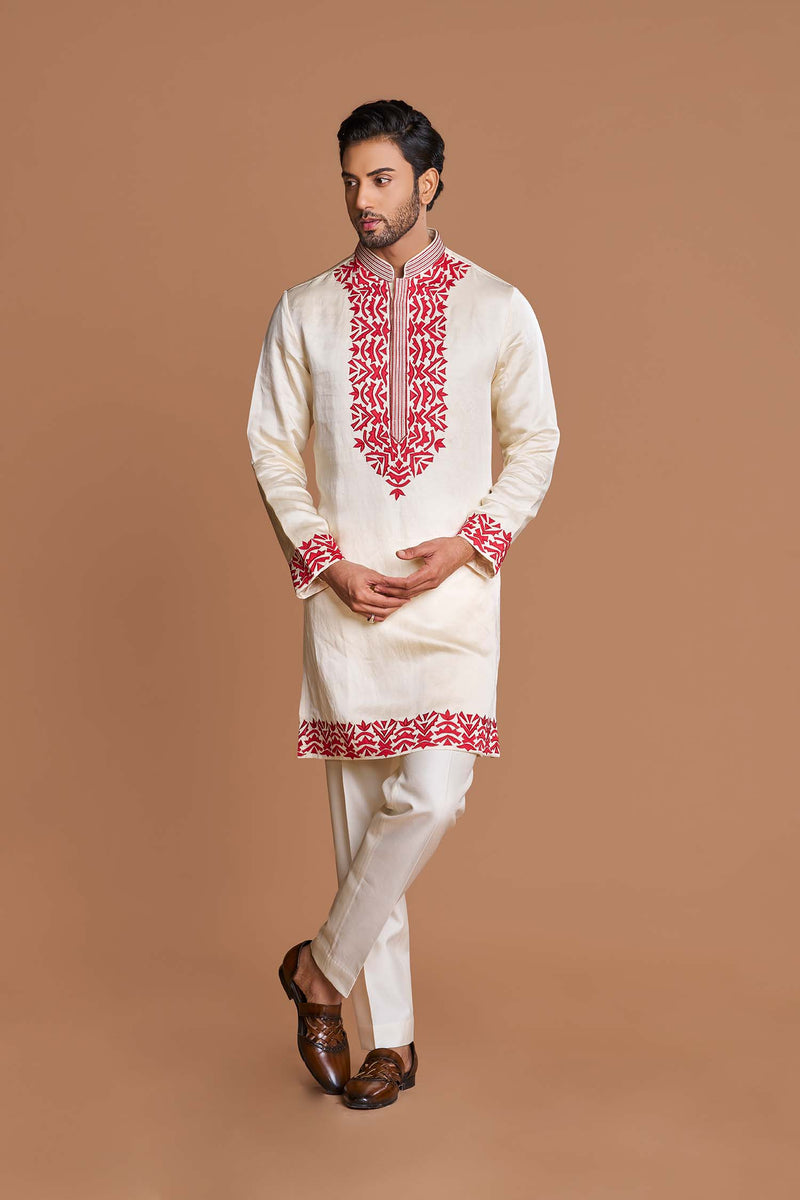 Red Detail work kurta set