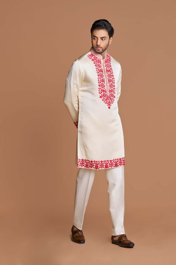 Red Detail work kurta set