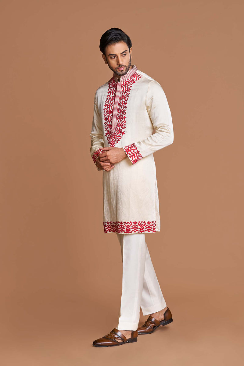 Red Detail work kurta set