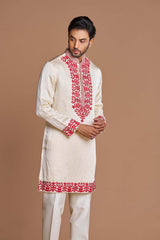 Red Detail work kurta set