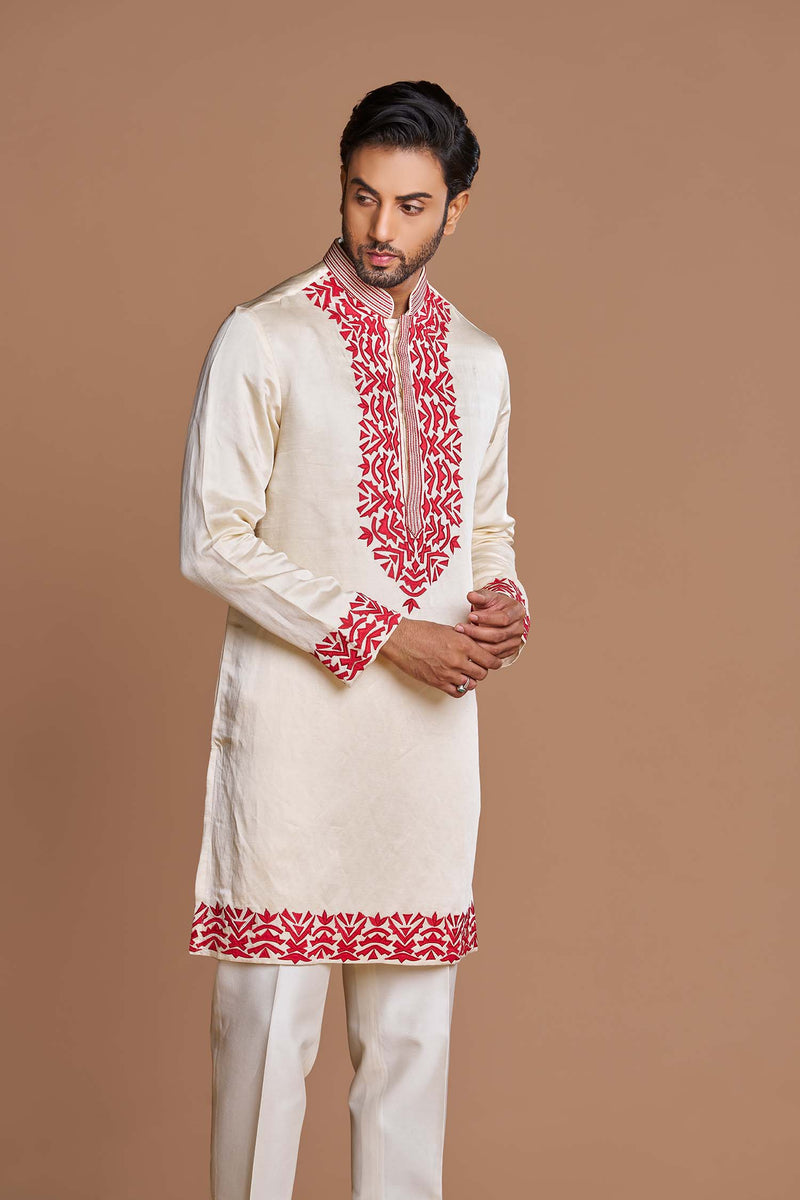 Red Detail work kurta set