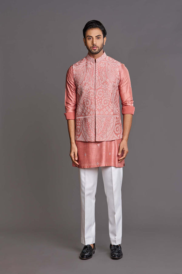 Peach applique work bundi set