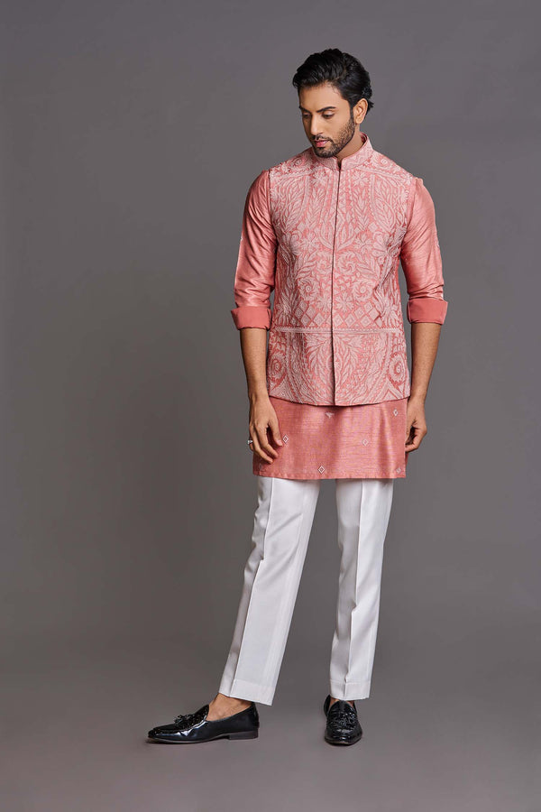 Peach applique work bundi set
