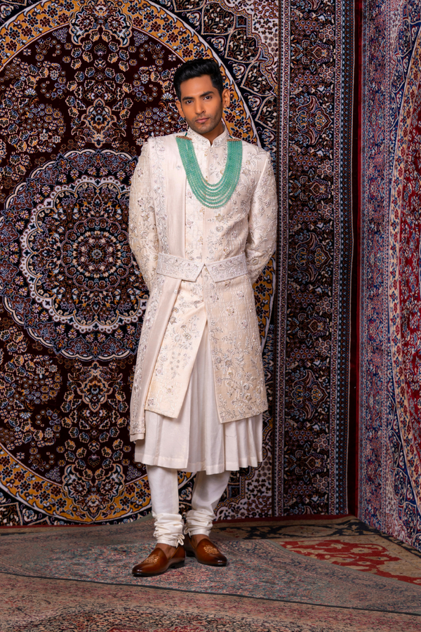 Geometric with Floral Work Sherwani Set