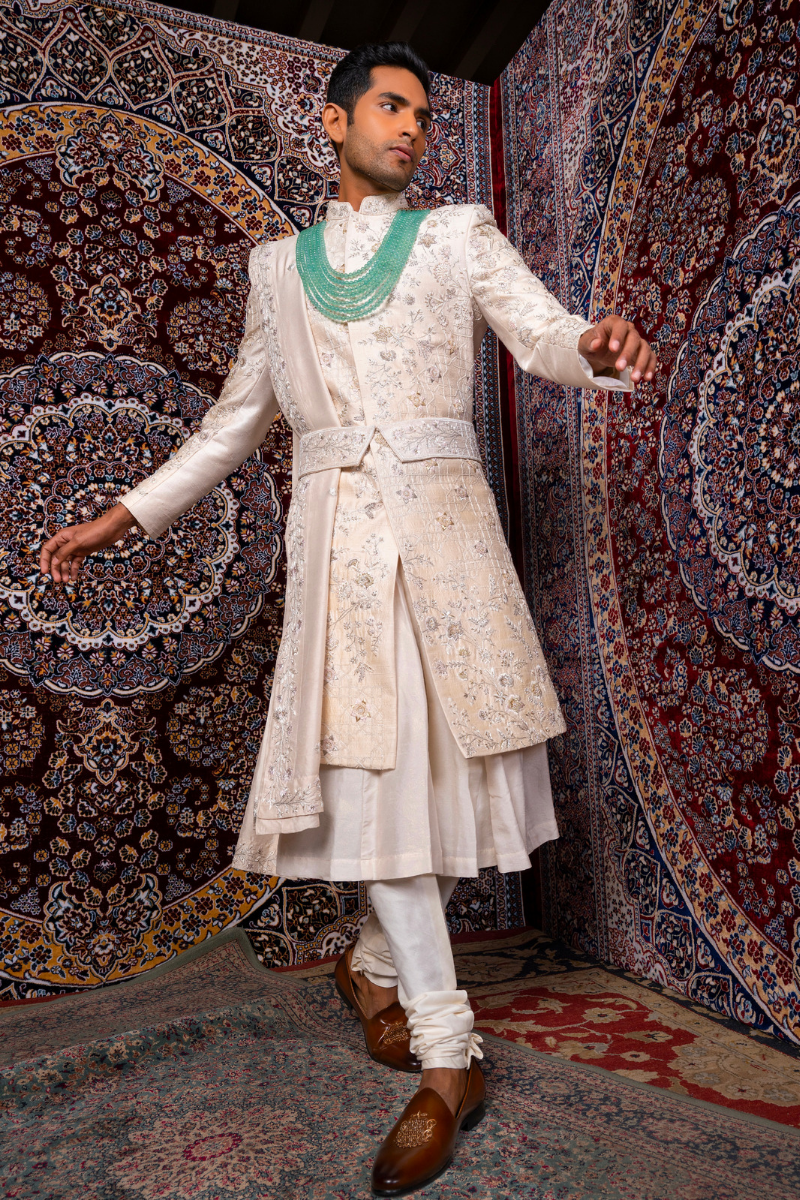 Geometric with Floral Work Sherwani Set