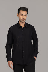 All Black Tonal Dragon Sequin Embroidered Shirt