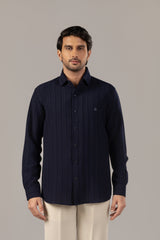 Midnight Navy Tonal Pinstripe Shirt with Monogram Chest Detail