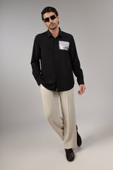 Black Matte Starry Night Temple Patch Embroidered Shirt