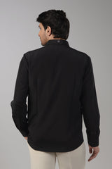 Black Matte Starry Night Temple Patch Embroidered Shirt