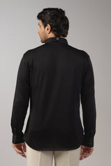 Black Satin World Map Compass Embroidered Shirt