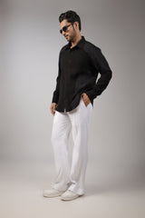All Black Tonal Diamond Lattice Shoulder Embroidered Shirt