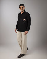 Black Volleyball Match Multicolour Embroidered Shirt