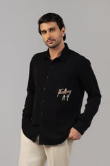 Black Volleyball Match Multicolour Embroidered Shirt