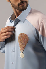 Sky Blue Blush Colourblock Hot Air Balloon Embroidered Shirt