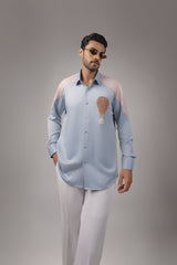 Sky Blue Blush Colourblock Hot Air Balloon Embroidered Shirt