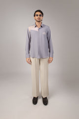 Steel Blue Colourblock Logo Embroidered Shirt