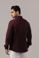 Deep Burgundy Textured Nature Landscape Embroidered Shirt