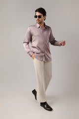 Mauve Satin Geometric Pintuck Embroidered Shirt