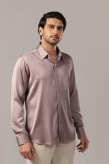 Mauve Satin Geometric Pintuck Embroidered Shirt