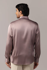 Mauve Satin Geometric Pintuck Embroidered Shirt