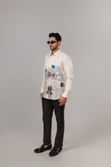 The Grid City Shirt — Cream Urban Embroidered