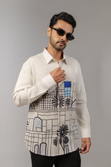 The Grid City Shirt — Cream Urban Embroidered