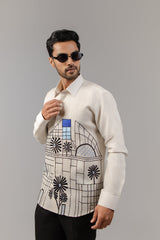 The Grid City Shirt — Cream Urban Embroidered