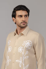 The Bloom Theory Shirt — Sand Floral Embroidered