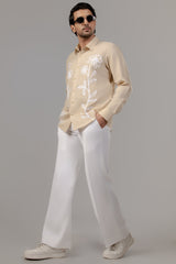 The Bloom Theory Shirt — Sand Floral Embroidered