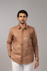 The Oasis Shirt — Camel Tropical Embroidered