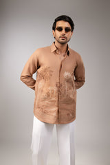 The Oasis Shirt — Camel Tropical Embroidered