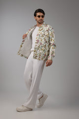 Wild Meadow Botanical Print Sacket with Gunmetal Snap Buttons