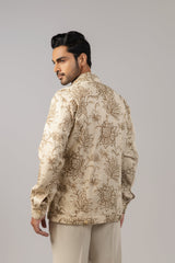 Ivory Jacobean Floral Structured Sacket with Pointed Collar and Flap Pockets