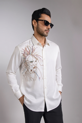 Off-White Feminine Face Line Art Embroidered Shirt