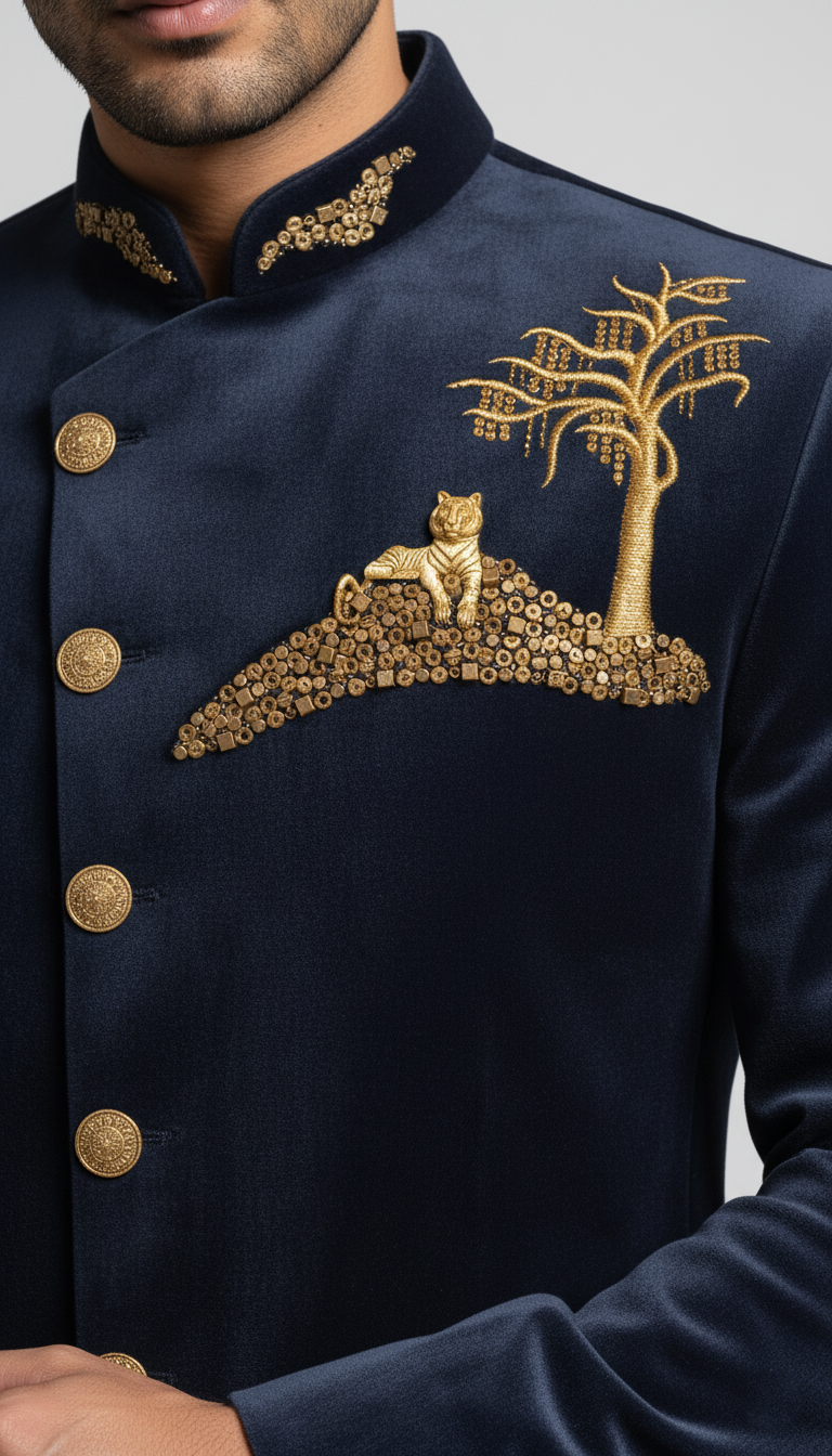 The Oasis Sovereign - Navy Blue Jodhpuri Suit