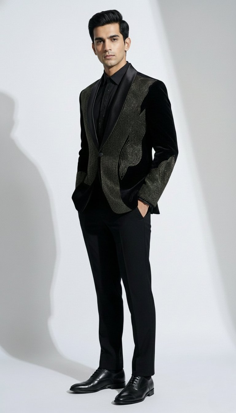The Noir Luminary - Black Velvet Tuxedo Suit