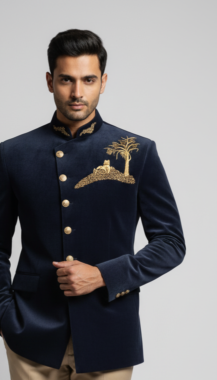 The Oasis Sovereign - Navy Blue Jodhpuri Suit