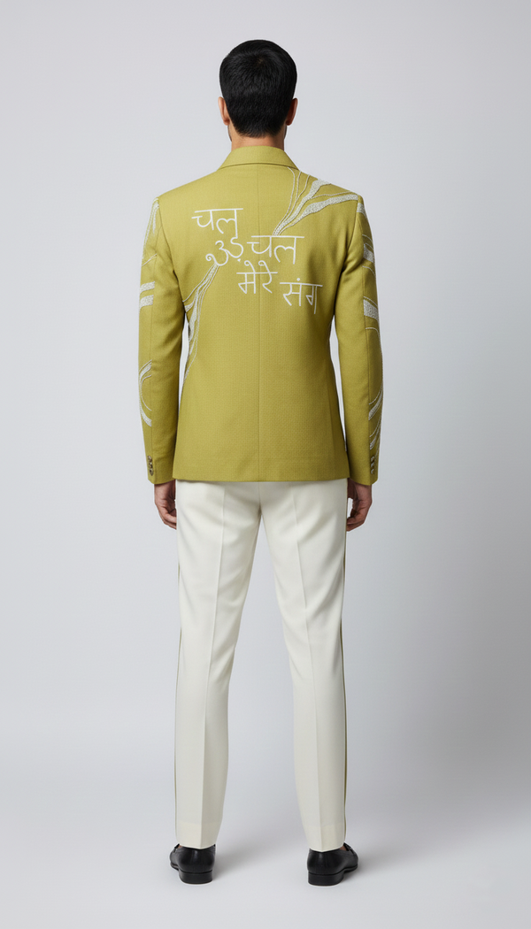 Artisan Storyteller Lime Jacket with Folk Art Embroidery