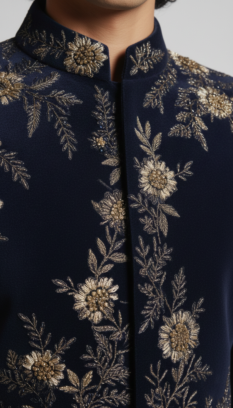The Imperial Navy Blue Embroidered Set