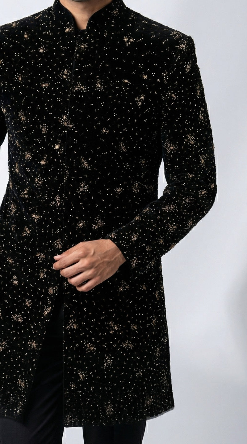 The Starlit Sovereign - Embellished Velvet Indo Western